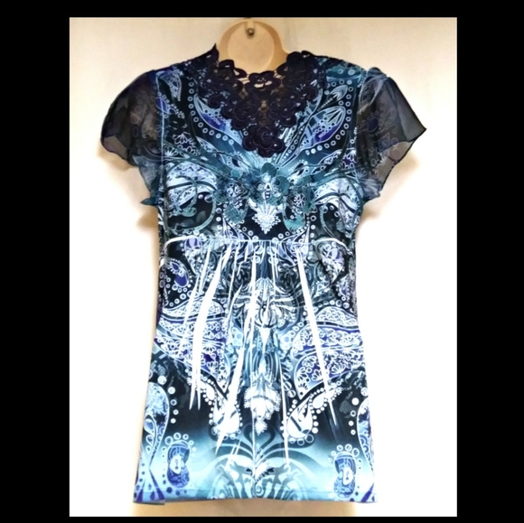 One World Sublimation Top Embellished Blue Medium - Picture 3 of 4